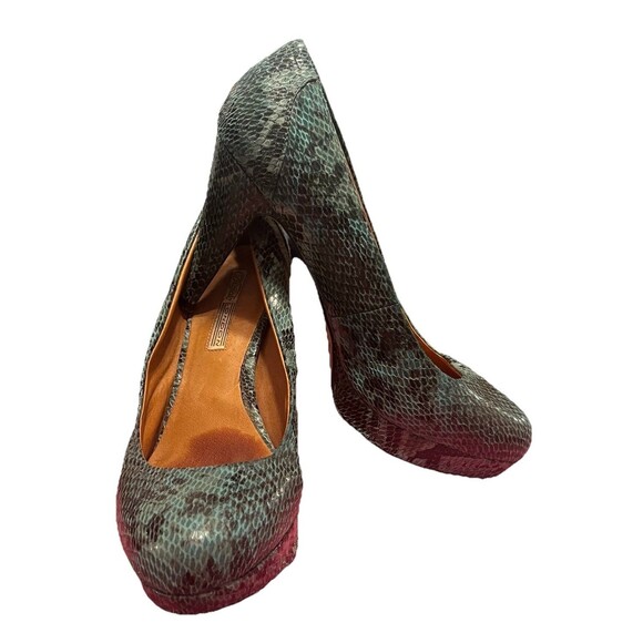 Buffalo London Teal Black Embossed Snakeskin Platform Heels Pumps Size 10 - Picture 1 of 16